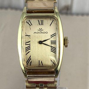 Antique Vintage Movado Ladies Tank Watch Roman Numerals Black Hands